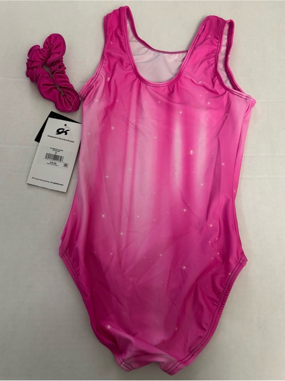 New! GK Adult Gymnastics Tank Leotard+Scrunchie Pink Sparkle Elite Sportswear - Picture 3 of 6